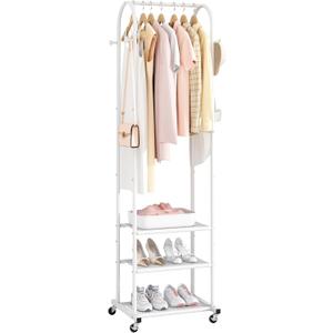 Kaitiemoo Heavy Duty Clothing Rack with Wheels,Modern Garment Rack with 3 Metal Shelves, 71.8Inches Display Rack for Hanging Clothes, Hanging Rod for Small Spaces,White