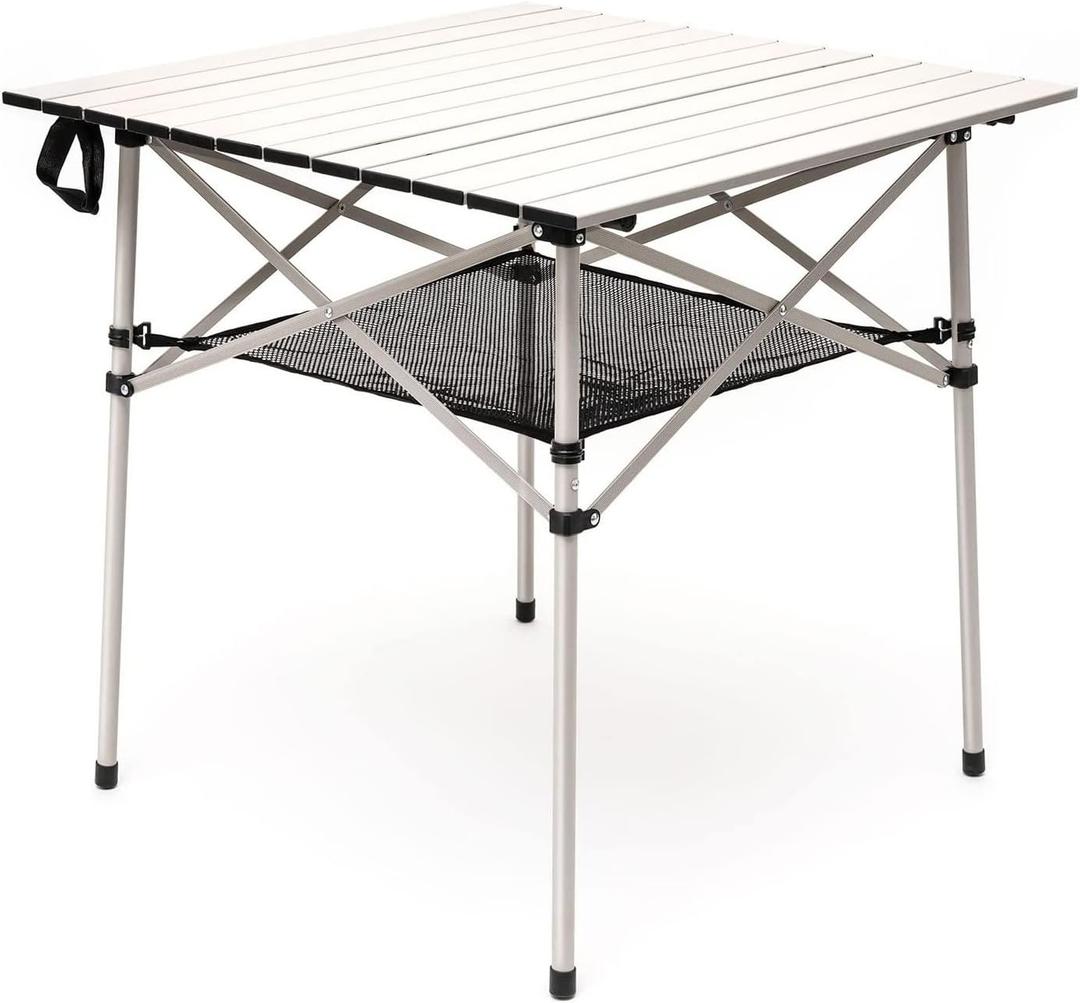 SUNNYFEEL Outdoor Folding Table | Lightweight Compact Aluminum Camping Table, Roll Up Top 4 People Portable Camp Square Tables with Carry Bag for Picnic/Cooking/Beach/Travel/BBQ (Xl-grey-1set)
