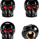 Yourkar 4 PCS Skull Style Valve Caps, Copper Red-Eyed Skull Tire Valve Protection Cover with Rubber Ring, Decorative Wheel Valve Cover for Car Motorcycle Bicycle, Car Accessories (Black)