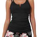 Aleumdr Tankini Swimsuit for Women Athletic 2 Piece Tummy Control Bathing Suit Modest Swim Tank Top with Shorts Flora Black XX-Large