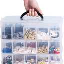 Sooyee 3-Layer Things & Crafts Storage Box with 30 Adjustable Compartments for Organizing Washi Tape, Embroidery Accessories, Threads Bobbins, Kids Toy, Nail Polish, Jewelry - Large (Clear)