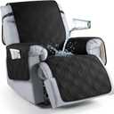 TAOCOCO 100% Waterproof Recliner Chair Cover, Oversized Recliner Covers for Large Recliner Chair with Double Straps, Non Slip Reclining Chair Cover for Kids, Pets(28'', Black)