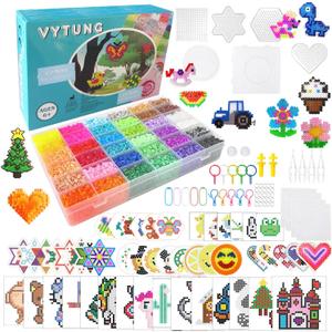 Vytung Fuse Beads Kit 13000pcs 36 Colors 5mm Melty Beads Kit with 6 Pegboards 220 Patterns 4 Tweezers 4 Ironing Paper, Melting Beads Kit for Christmas Birthday