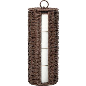 4 Mega Rolls Extra Toilet Paper Storage with Lid, Waterproof Plastic Wicker Toilet Paper Holder Basket Stand, Decorative Boho Covered Enclosed Toilet Tissue Organizer for Bathroom, Brown