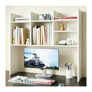 Clikuutory 2-Tier Desktop Bookshelf Hutch, Wood Countertop Storage Organizer with 4 Storage Compartments for Computer Desk, Multipurpose Tabletop Display Rack for Home Office Dorm Bedroom, White