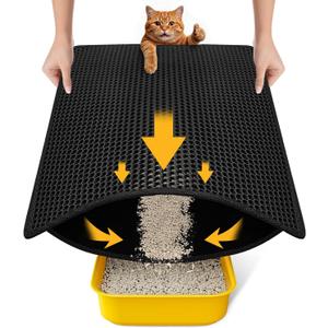 Cat Litter Mat Compact Size 23.6"x14.6" for Small Spaces, Upgrade Waterproof Leakproof Back Layer, Honeycomb Trapping Mat, Washable, Easy to Clean, Scatter Control Kitty Litter Matt, Black