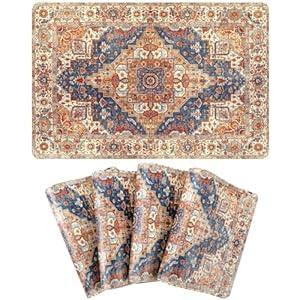 SmoothNovelty Set of 4 Boho Heat Resistant Placemats 17.7 x 11.8 Inch Faux Leather & Rubber Waterproof Table Protector Heat Proof Place Mat 350f for Dining Kitchen Table