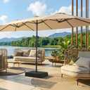 SUPERJARE 15FT Outdoor Patio Umbrella with Base Included, Double Sided Pool Umbrellas with Fade Resistant Canopy, Extra-Large Table Umbrella for Deck, Market, Backyard, Beige