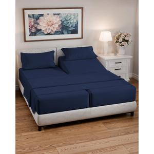Split California King Bed Sheet Set - 5 Piece Split Cal King Size Sheets - Ultra-Soft, Breathable & Cooling - Comfy, Wrinkle & Fade Resistant - Fits 8" to 16" Inch Mattress w/ Deep Pockets - Navy Blue