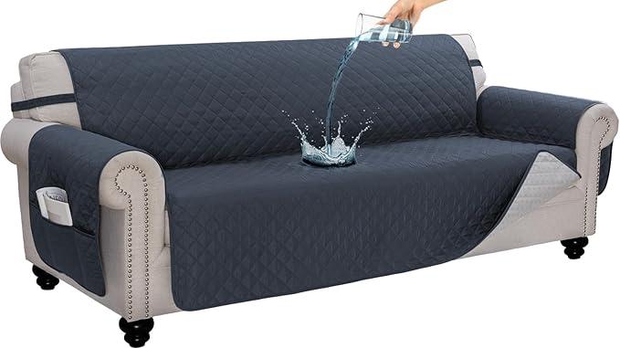 CAPALOCA 100% Waterproof Couch Cover for Dogs Washable Anti Slip Dog Couch Covers Protecter 3 Cushions Sofa Slipcover with Pockets (78" Sofa, Navy Blue)