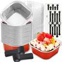 60 Pack Mini Cake Pans with Lids Mini Aluminum Pans, Disposable Loaf Pans Cupcake Liners with Lids for Pudding, Souffle, Party, Wedding(Red, 10 oz)