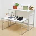 Novabright 2 Piece Nesting Display Tables Metal White Modern Retail Display Tables Heavy Duty Shoe Handbag Riser Shelf for Commercial Store Boutique Home Fixtures 100lbs Load Capacity