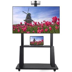 Rolling TV Stand with Wheels Heavy Duty Mobile TV Cart for Most 32-75 Inch Flat/Curved Screens, Portable TV Floor Stand with Shelf Large Base, Max VESA 600x400, up to 220 lbs 