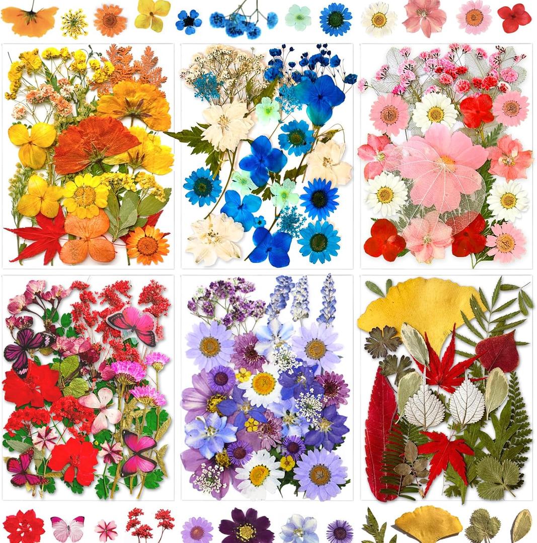MIKIYA 150Pcs Dried Pressed Flowers for Resin, Assorted Real Natural Bulk Dry Floral Leaves for DIY Art Crafts, Epoxy Molds, Jewelry, Soap, Candle Making, Nails Decors