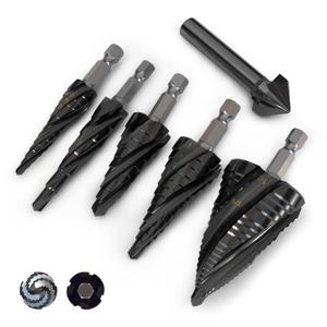 5 Pcs Step Drill Bits Set Cobalt & High-Speed Steel Kit for Metal, Stainless Steel, Aluminum, Wood, Plastic - Impact Ready with 1/4" Hex Shank