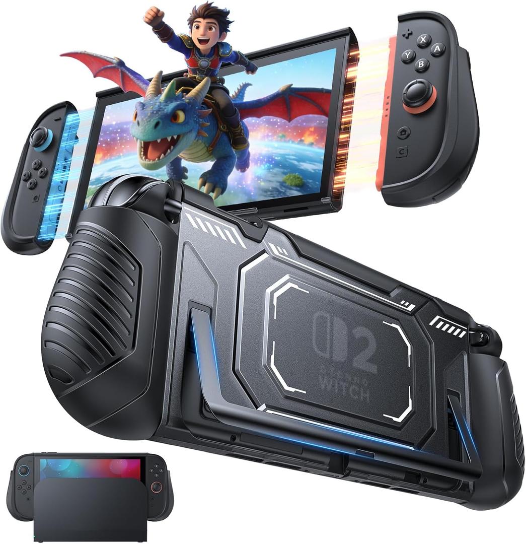 FASTSNAIL Switch 2 Protective Case, Protective Cover with Dockable TPU Middle Frame, Non-Slip Ergonomic Grip for Joycon 2, Comfortable Handheld Shell Case for Switch 2 Accessories for Wii Skins