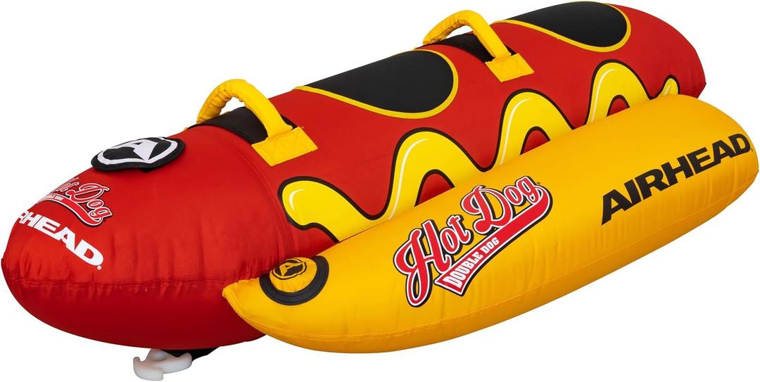 Airhead Double Dog Towable 1-2 Rider Tube for Boating and Water Sports, Double-Stitched Full Nylon Cover, EVA Padding & Padded Handles for Comfort
