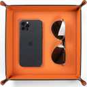 Valet Tray for Men Women, Nightstand Organizer Vanity Catchall Holder for Dresser Desk Storage Bedside, Travel PU Leather Jewelry Key Bowl EDC Watches and Candy Entryway Tray - Large (Orange)