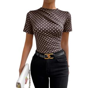 SweatyRocks Women's Ruched Mock Neck T Shirt Short Sleeve Fitted Summer Basic Tops,XS