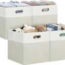 Bellzacasa Storage Cubes, 131313 Linen Fabric Collapsible Storage Bins for Organization, Foldable Storage Baskets Boxes with Handles for Closet, Shelf, Offices, Bookcase,Set of 4 (White&Beige)
