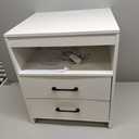 Night Stand with Charger Station, Modern Nightstand with USB Type-C Ports and AC Outlets, Large Bedside Table with 2 Drawers and Open Storage, Wooden End Table for Bedroom (White, 2 Drawers)