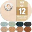 ADRIMER Placemats, Heat Resistant Oval Placemats Set of 12 Washable 12 x 17 Inch, Waterproof Table Mats, Wipeable Pu Place Mats for Kitchen, Dining Room, Beige
