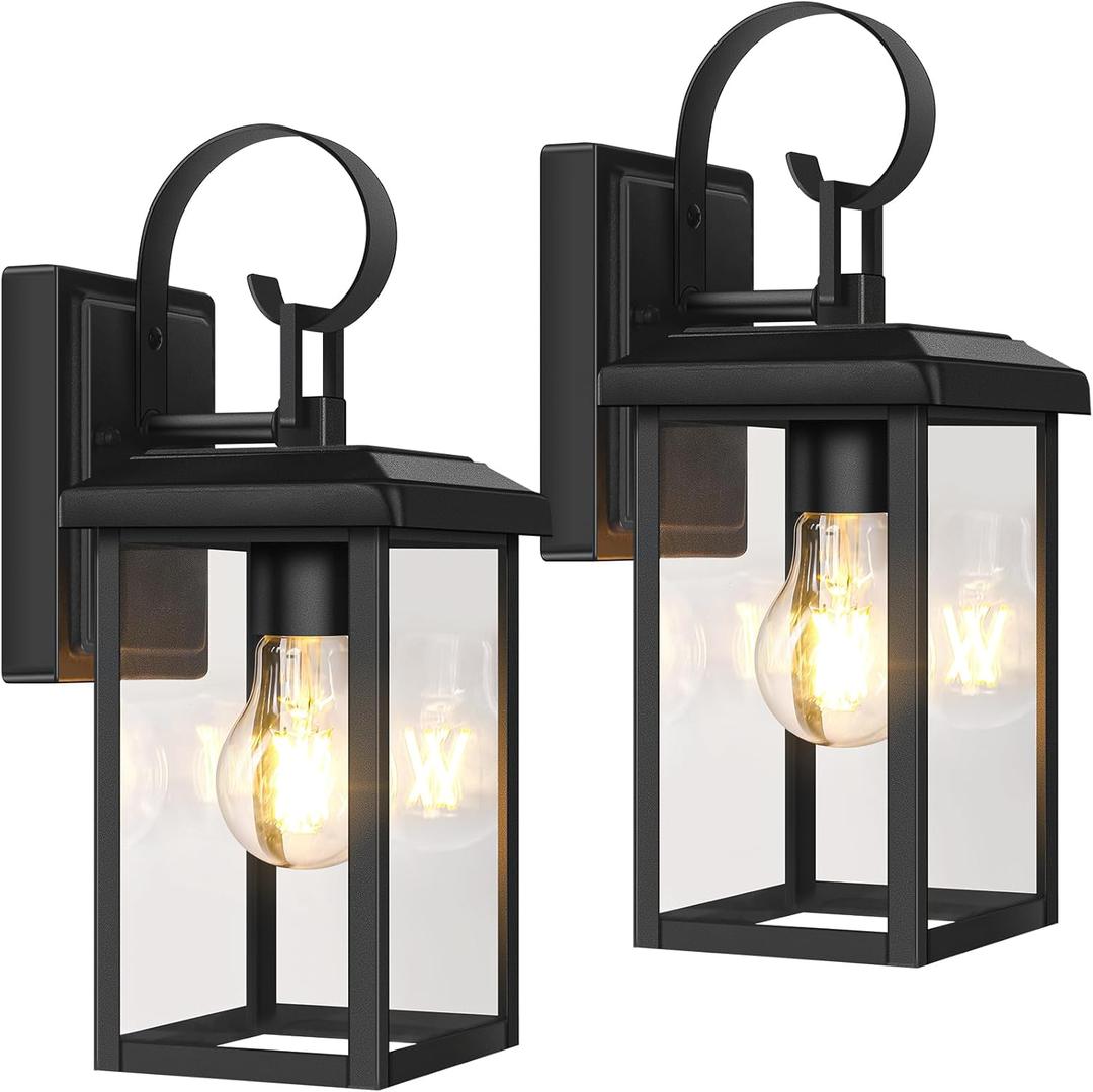 BesLowe 2-Pack Outdoor Wall Light Fixtures, Exterior Lighting Fixtures Wall Mount, Waterproof Porch Lights Outdoor Wall Sconces Lanterns, Modern Outside Lights for House Front Door Garage, Black