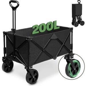 Wagons Carts Foldable, 200L Large Capacity Lounge Wagon,All Terrain Wagon Used as Beach Wagon,Grocery Cart,Garden Cart,Sports Wagon and Camping Wagon (Black)