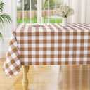 misaya Rectangle Waterproof Vinyl Table Cloth, Buffalo Flannel Backed Tablecloth, Wipeable Plastic Table Cover for Dinner, Kitchen, Outdoor (60" x 84", Brown and White)
