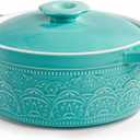 Elsjoy 2 Quart Round Ceramic Casserole Dish with Lid, 7.5 Inch Covered Casserole for Oven, Glazed Ceramic Baking Dish Vintage Bakeware for Kitchen, Turquoise