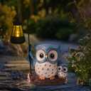Garden Statues Owl with Solar LED Lantern, Resin Solar Garden Decor for Outside, Yard Decorations Outdoor for Patio, Porch, Balcony, Lawn Ornaments, House Warming Birthday Gifts for Mom Women Grandma (Jd-blue)