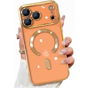 Magnetic for iPhone 17 Pro Max Case Clear, Compatible with MagSafe, Built-in Camera Lens Protector, Soft Slim Phone Case Cover for iPhone 17Pro Max 6.9" - Gold