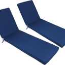 Outdoor Chaise Lounge Cushions Set of 2, 75"x22"x3" Thick Patio Chaise Cushions with Straps, Water-Resistant & Fade-Resistant Foam for Pool, Lawn Furniture-Navy Blue, 74 inches x 22 inches x 2.76 inches