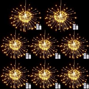 Tuanse 8 Pack Starburst Lights, LED Firework Fairy Lights Outdoor Hanging Battery Operated with Remote Control 120 LED 8 Modes for Garden Christmas Party Decor
