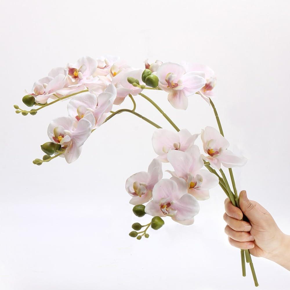 4-Pcs Artificial Flowers Real Touch Latex Phalaenopsis 17.7inch Artificial Orchid Stem Bouquets for Wedding Party Home Garden Decor,Light Pink