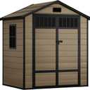 DWVO 6x4.4 FT Resin Storage Shed with Fence-Style and Side Windows, Lockable Door, and Vents for Garden, Backyard, Patio, Lawn, Brown