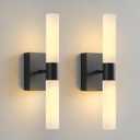 KUZZULL Wall Sconces Set of Two Matte Black Modern Bathroom Sconces Lighting Set of 2 Frosted Glass Shade Indoor Wall Lamp Wall Mounted Lights Metal Wall Light Fixtures for Living Room Stairs