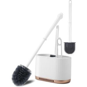 4-in-1 Toilet Brush and Holder Set, Wall Mountable Bathroom and Toilet Bowl Brush Set, Toilet Cleaner Combo with 2 Brushes,Crevice Brush and Hair Tweezer, Rv Toilet Accessories
