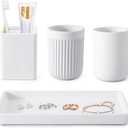Resin Bathroom Toothbrush Cups Set with Holder and Tray, 4 Pcs Matte White Bathroom Accessories Set Counter Organizer for Sink Home Decor
