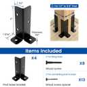 Muzata 4Pack Adjustable Post Base Brackets Fit 1.5x1.5 2x2 2x4 4x4 Heavy Duty Wood Fence Pergola Black Half Column Deck Post Anchor for Deck Railing Mailbox WT32
