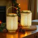 TRIROCKS Set of 2 Battery Operated Lamp 7.5'' High Cordless Decorative Lamp Metal Table Lamps with LED Bulb for Home Living Room Weddings Parties Patio Events Outdoors Indoors Shelf (Gold)