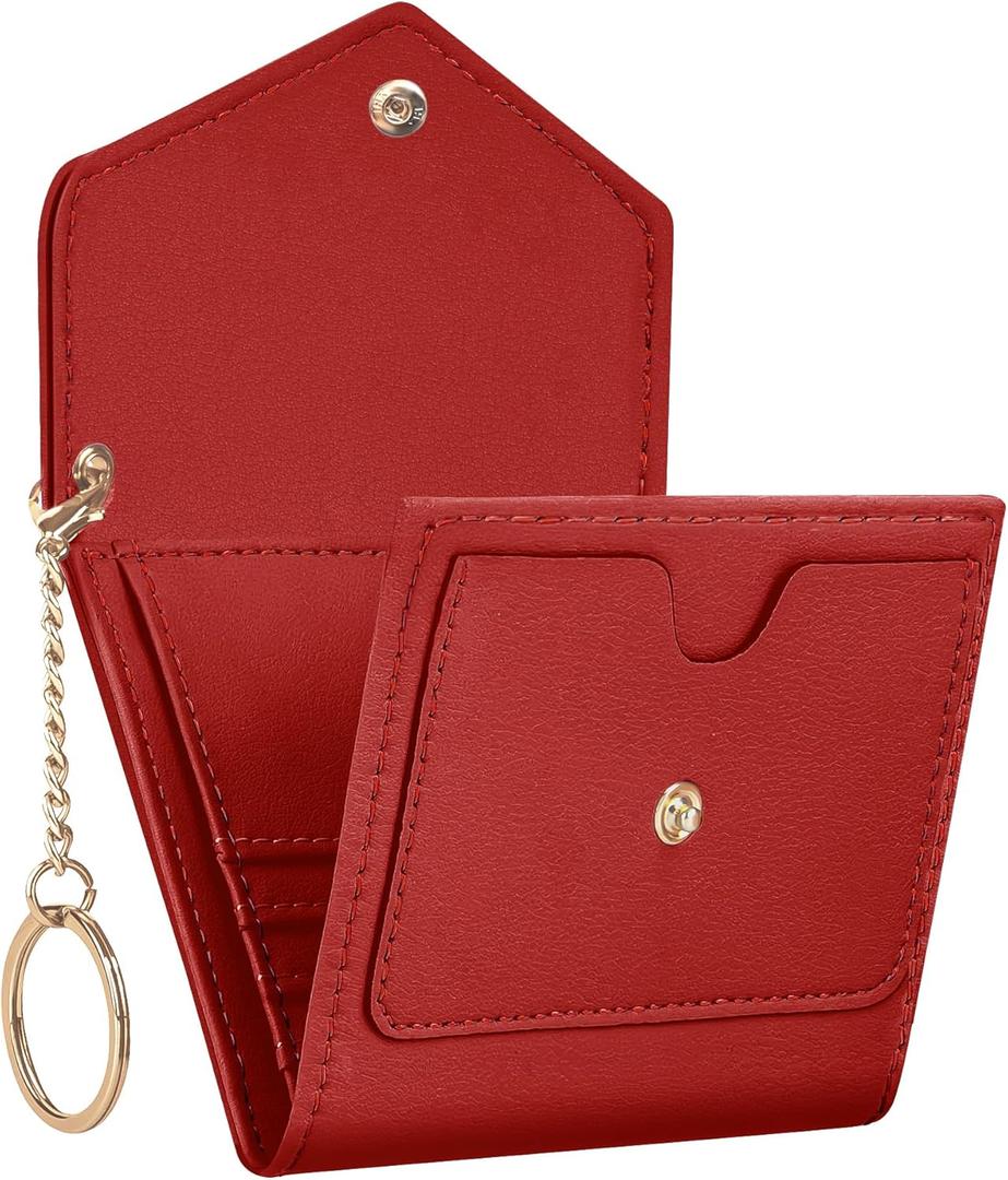 Gostwo women's Small Wallet RFID Blocking Keychain Wallet Change Pouch Credit Card Holder Mini Bifold Purse(Red)