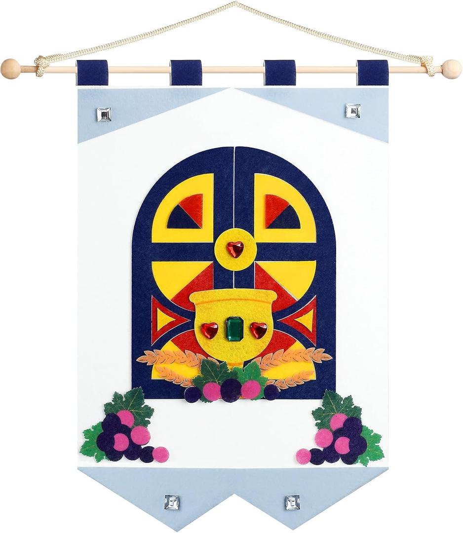 SmoothNovelty First Communion Banner Kit 9 x 12 Inches Felt Holy Communion Banner 1st Grapes Craft Kit for Church Sunday School Boys Girls DIY Catholic (Dark Blue)