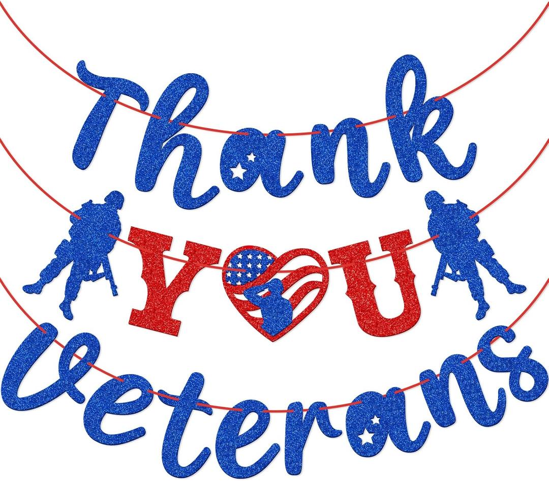 Thank You Veterans Banner, Happy Labor Day Banner, Military Theme Banner for Memorial Day or Veterans Day, Army Party Decoration