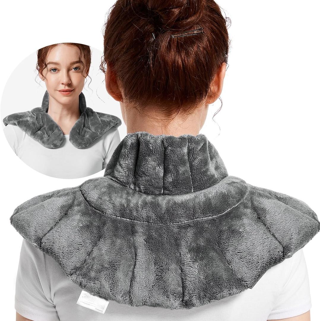 RelaxCoo Microwavable Heating Pad for Neck, Shoulders, and Back - Microwave Heated Wrap with Moist Heat, Weighted Neck Warmer, Gray, Unscented