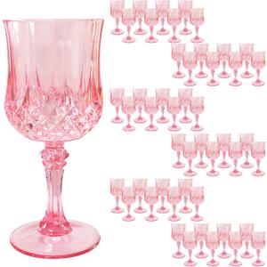 48 PCS Pink Plastic Wine Glasses, Reusable Plastic Wine Glasses, Pink Goblet Glass, Durable and Sturdy Cups Can Be Used for Various Parties Such as Weddings!