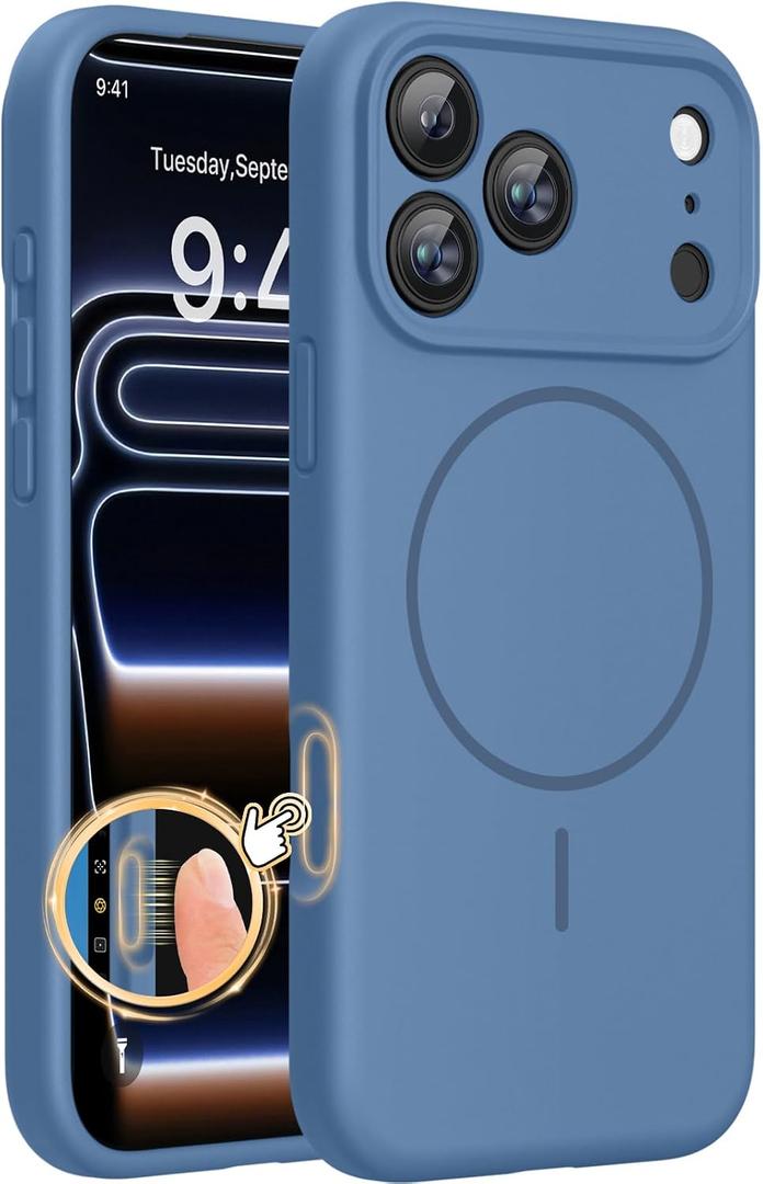 Miracase Magnetic for iPhone 17 Pro Case, Compatible with MagSafe, Integrated Silicone Camera Control Cover, 3.0mm Thicken Shockproof Drop Protection Phone Case for 17 Pro,Glass Blue