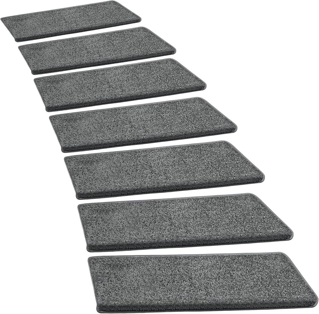 PURE ERA Bullnose Carpet Stair Treads Set Tape Free Non-Slip Indoor Stair Protectors Pet Friendly Rugs Covers Soft Skid Resistant Washable Reusable 9.5" x 30"(14 Pieces,Dark Gray)
