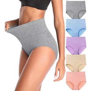 Women's High Waist Cotton Underwear Stretch Briefs Soft Comfy Ladies Panties MultiPack (5X-Large, Multicoloured02-5 Pack)