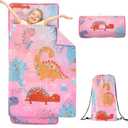 Wowelife Dinosaur Nap Mats for Daycare, Pink Toddler Sleeping Bag Girls, Toddler Nap Mat with Pillow, Minky Blanket and Matching Bag as Backpack for Daycare, Kindergarten, Sleepovers,Pink
